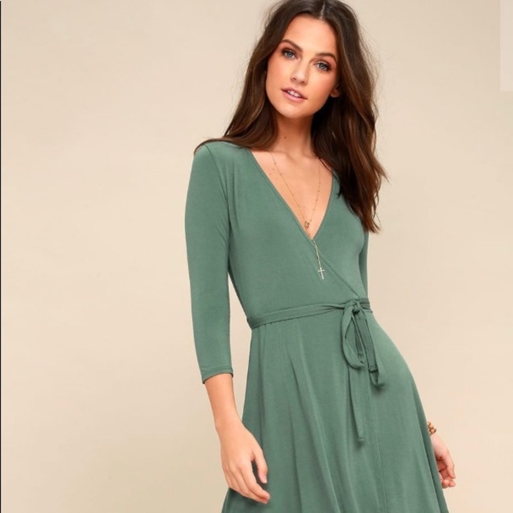 NWT LULUS SAGE GREEN WRAP DRESS